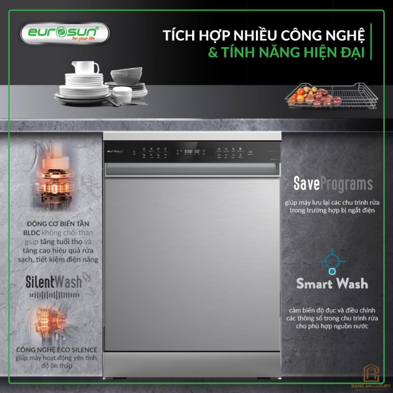 Máy Rửa Bát Eurosun - SMS81EU19ES (Inox Silver) Serial 7+ thumb