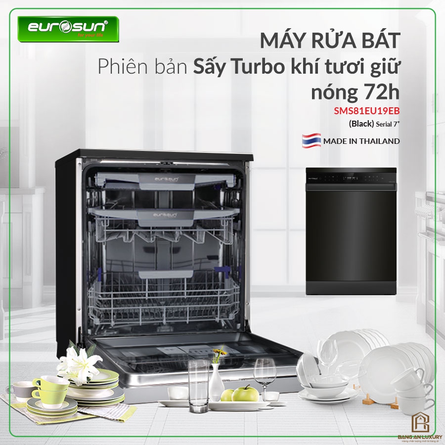 Máy Rửa Bát Eurosun - SMS81EU19EB (Inox Black) Serial 7+