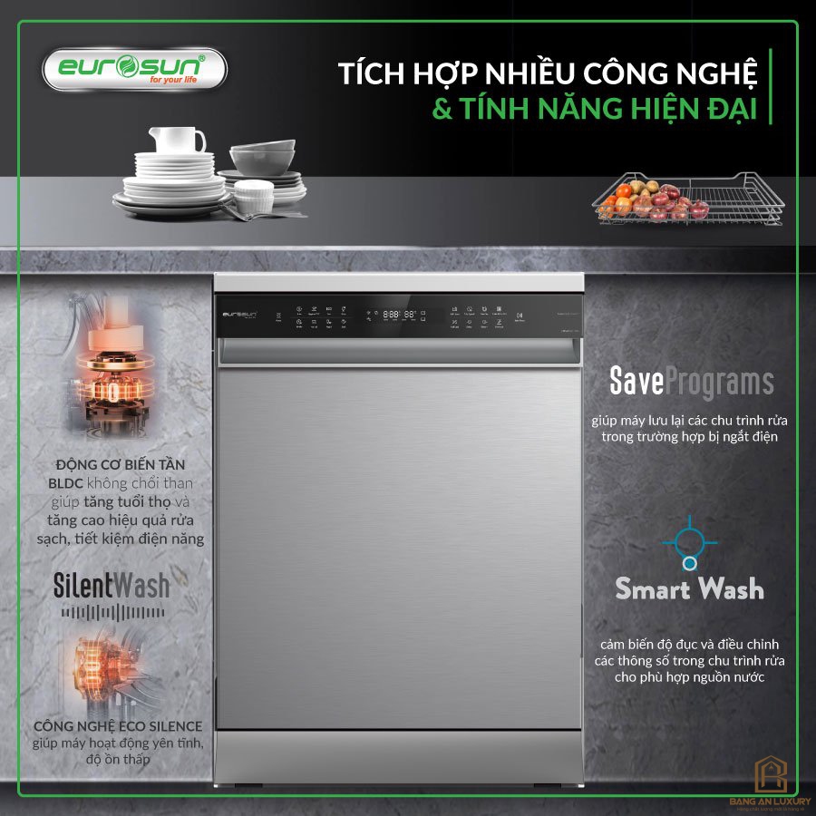 Máy Rửa Bát Eurosun - SMS81EU19ES (Inox Silver) Serial 7+