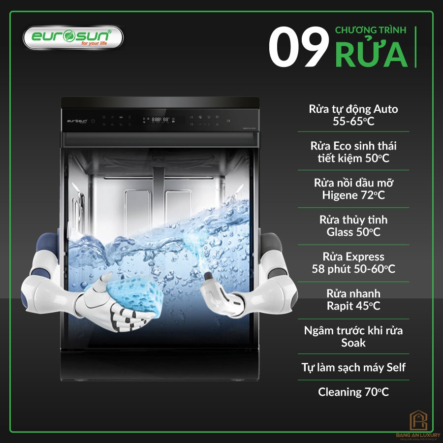 Máy Rửa Bát Eurosun - SMS81EU19EB (Inox Black) Serial 7+