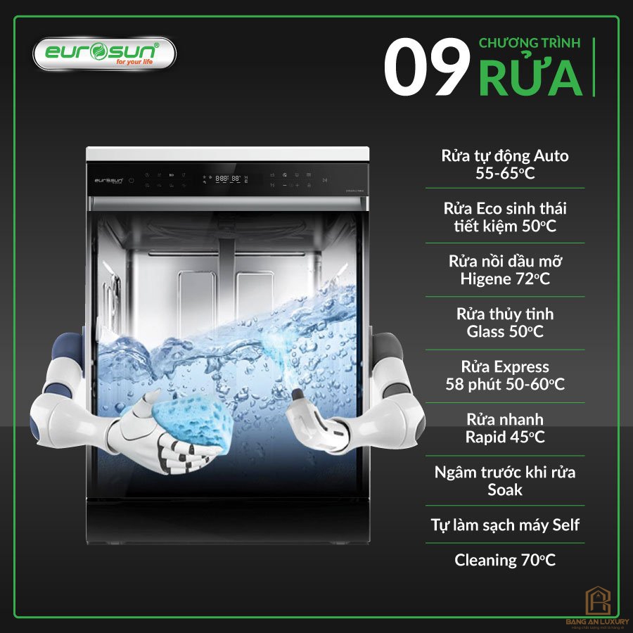 Máy Rửa Bát Eurosun - SMS81EU19ES (Inox Silver) Serial 7+