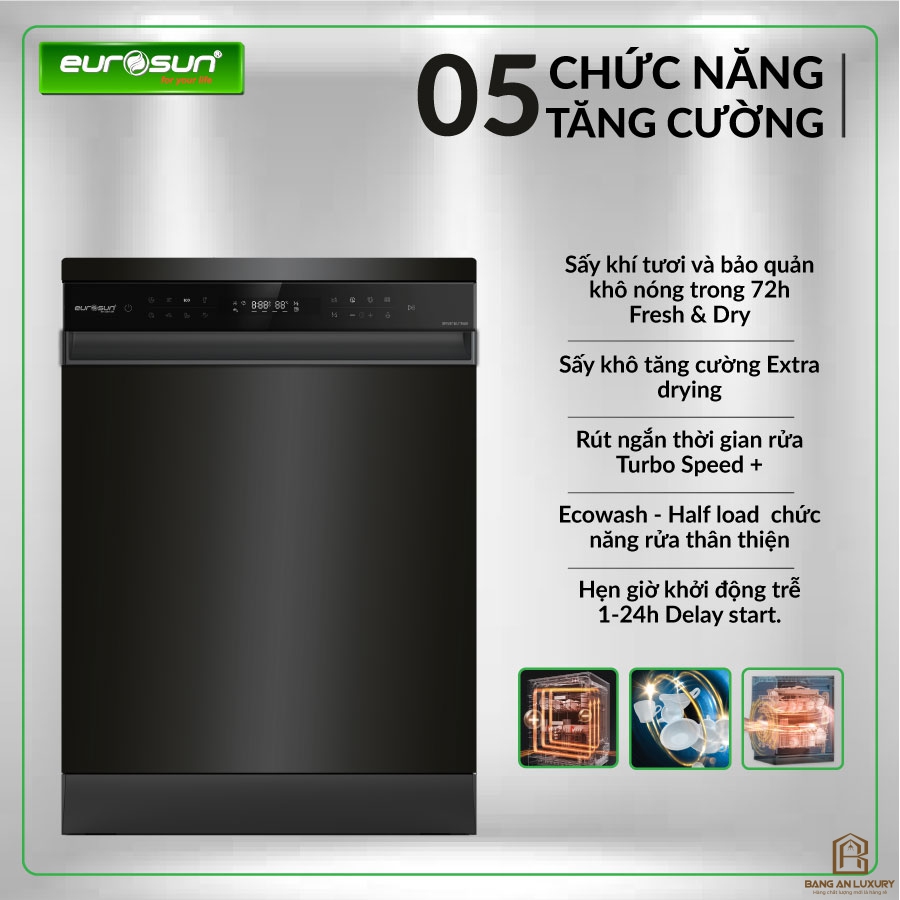 Máy Rửa Bát Eurosun - SMS81EU19EB (Inox Black) Serial 7+