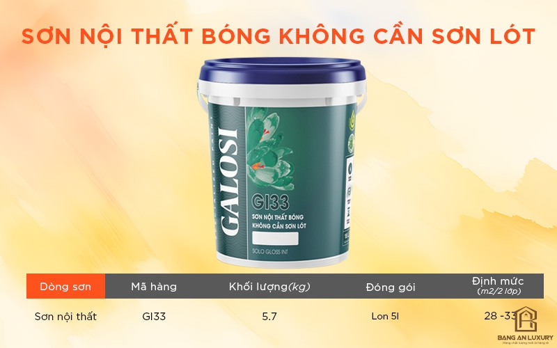 Sơn nội thất bóng không cần sơn lót GI33 (Lon 5L)